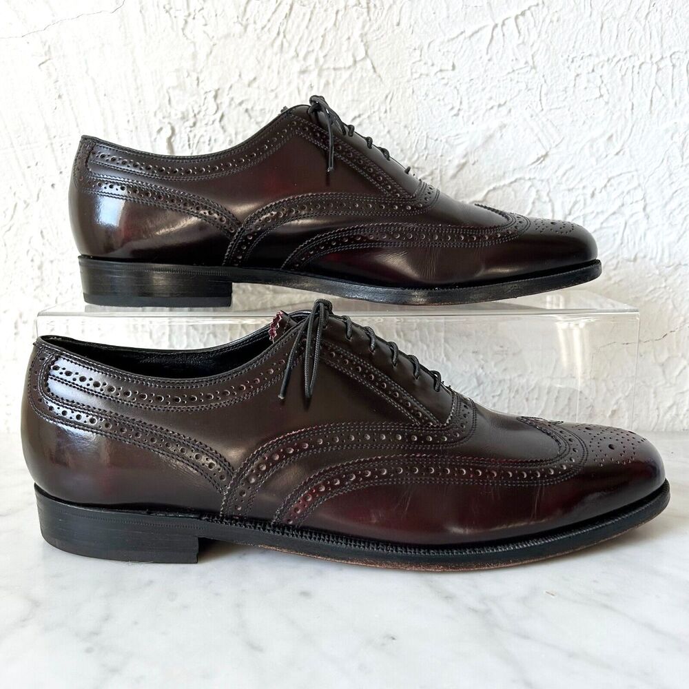 Florsheim Burgundy Brogue Leather Oxfords Wingtips - Men's Dress Shoes 11 D